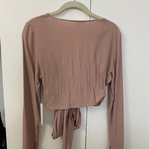 Pink cropped tie front long sleeve